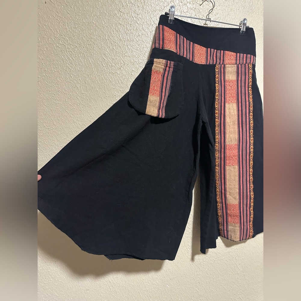 Bohemian Wide Leg Cropped Pants 100 Cotton Size Small‎
